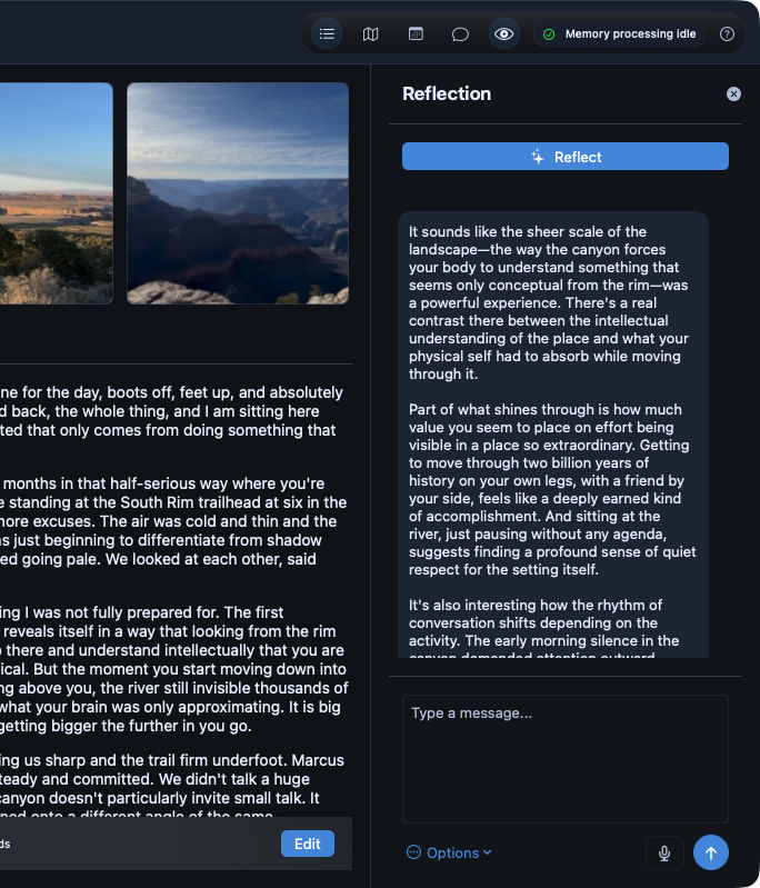 Harbour Journal app showing the reflection panel